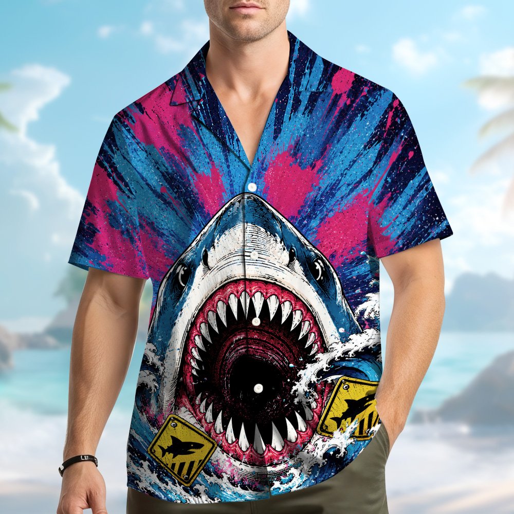 Back view of the shark hawaiian shirt
