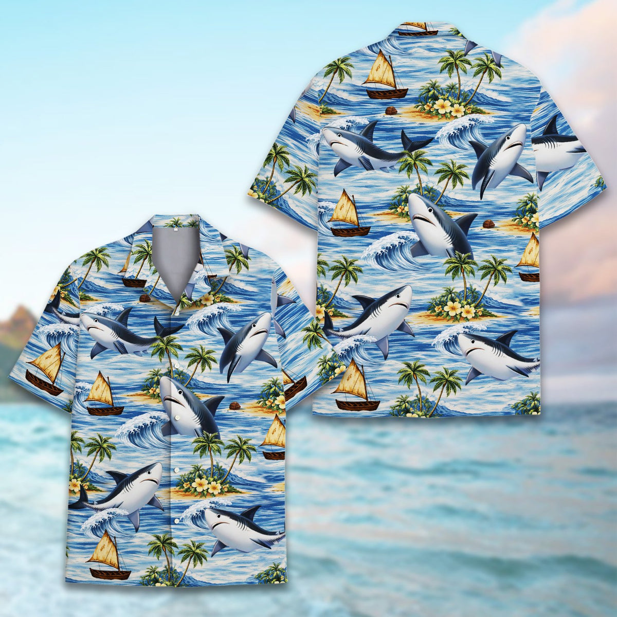 Detailed front view of the polyester hawaiian shirt