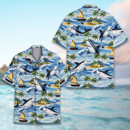 Detailed front view of the polyester hawaiian shirt