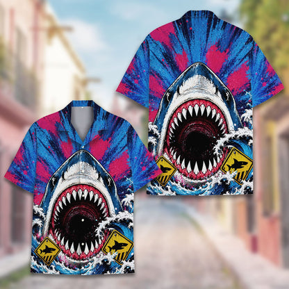 Fifth lifestyle view highlighting the abstract shark design