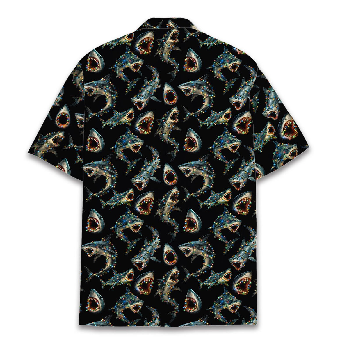 Back view of the matching family Hawaiian shirt featuring holiday sea life