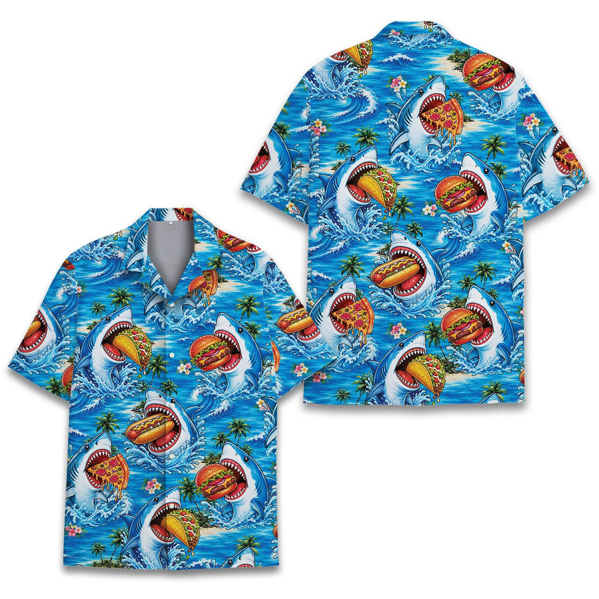 Another front angle of the tropical fast food sharks shirt