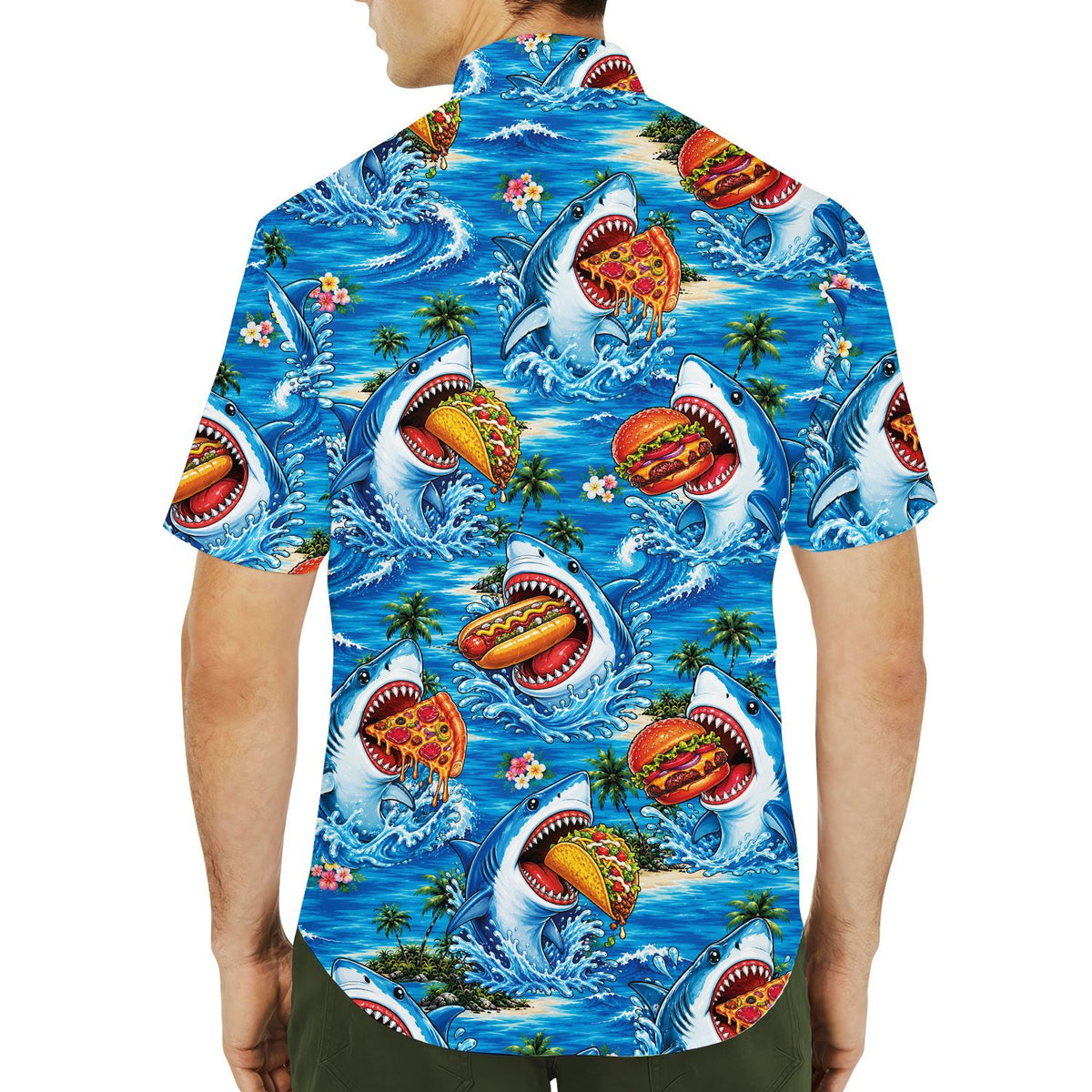 Second lifestyle view of the matching family hawaiian shirts in a summer setting