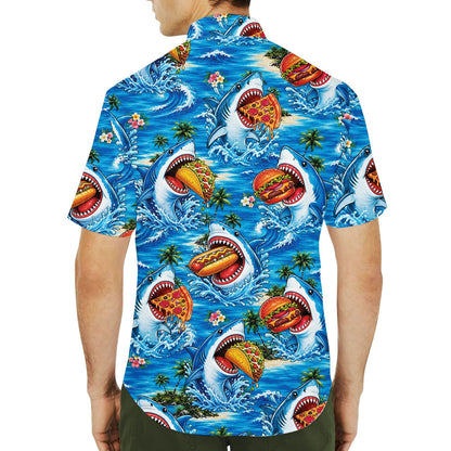 Second lifestyle view of the matching family hawaiian shirts in a summer setting
