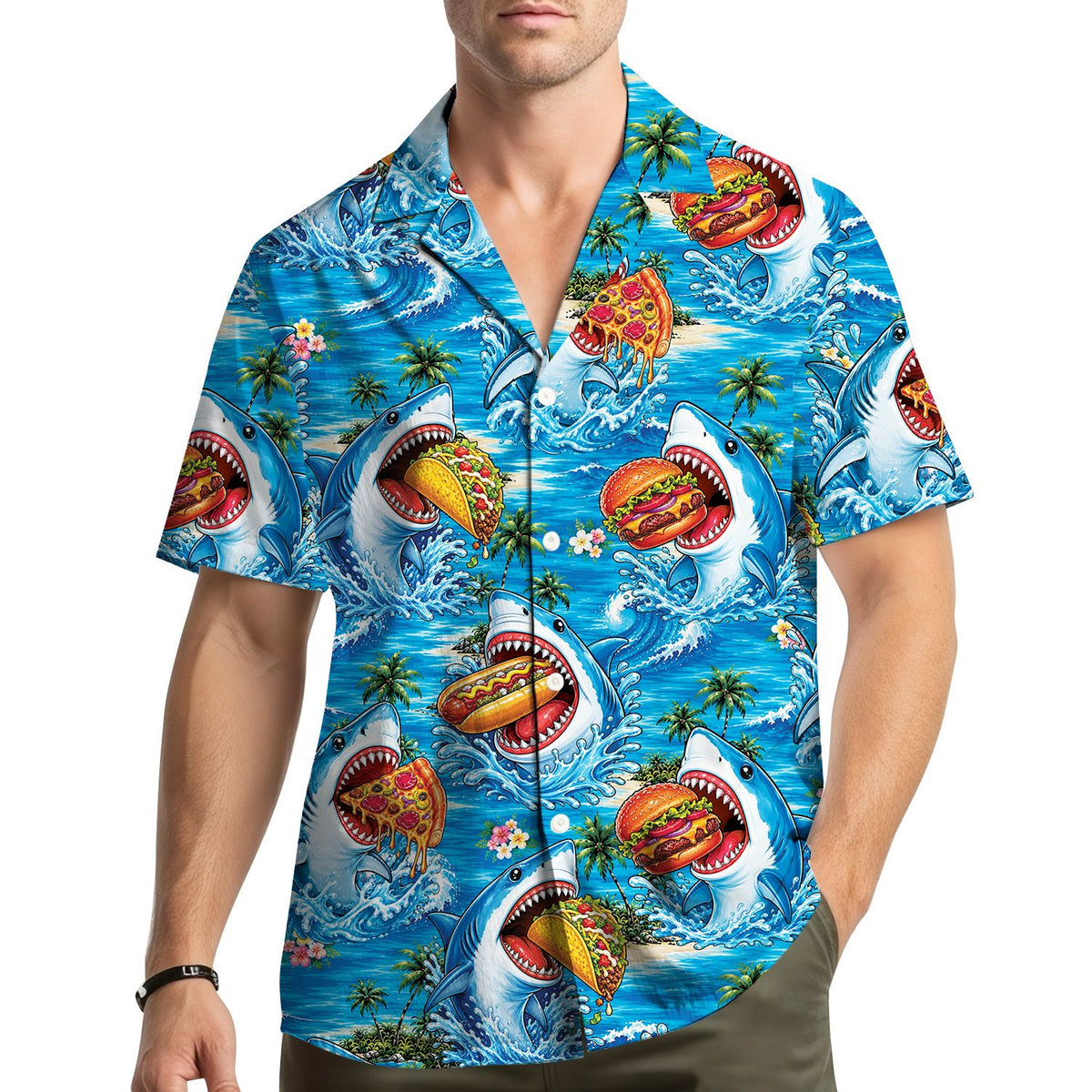 Lifestyle view of someone wearing the fast hawaiian shirt outdoors