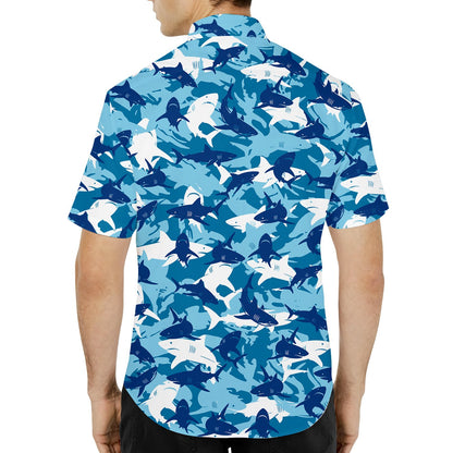 Second lifestyle view of the blue marine theme matching family Hawaiian shirt