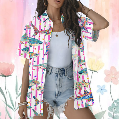 Second lifestyle view showcasing the summer hawaiian shirt outdoors