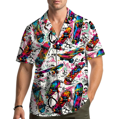 Back view of the white skateboarding hawaiian shirt