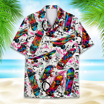 Matching family hawaiian shirts in skateboarding design, main alternative view