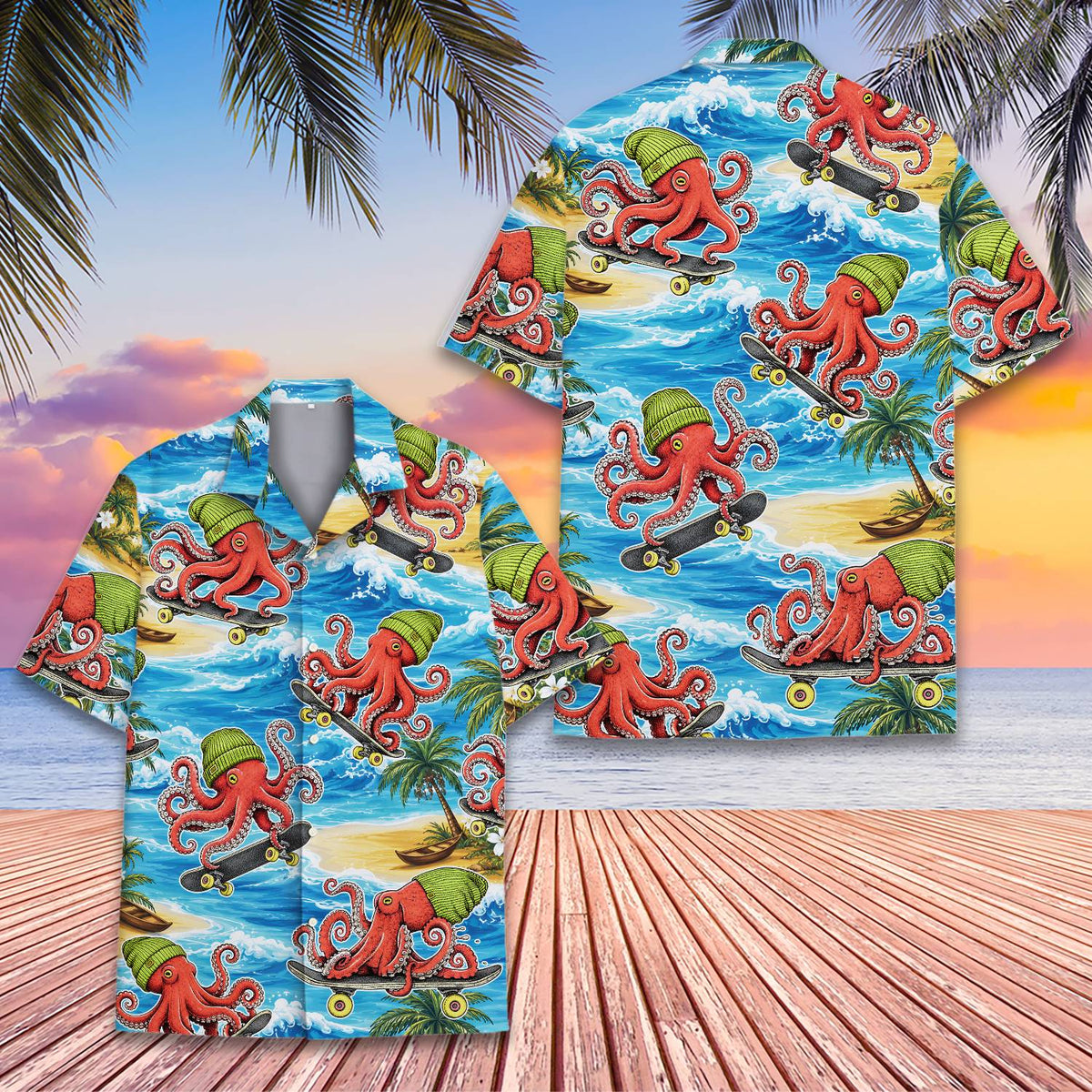 Detailed front view of the matching family hawaiian shirts design