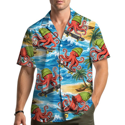 Lifestyle view of a person wearing the matching family hawaiian shirt