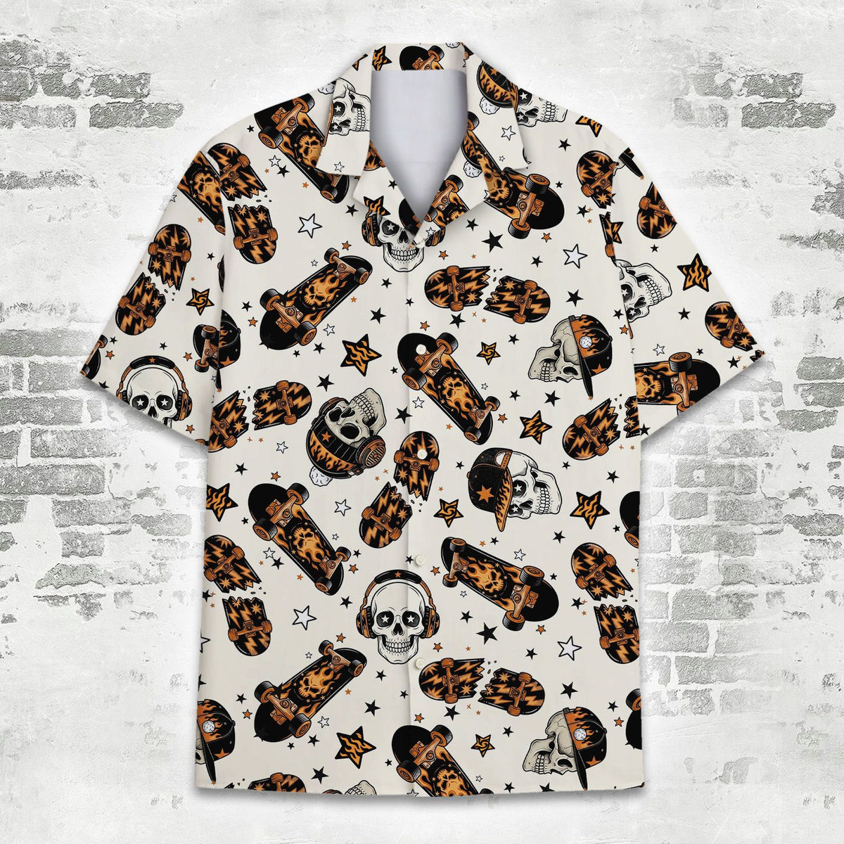 Detailed back view of the white, black, and orange design