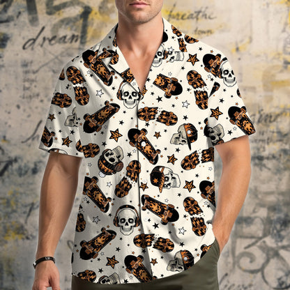 Front view of the white skater hawaiian shirt