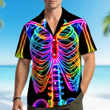 Black skeleton hawaiian shirt front main view