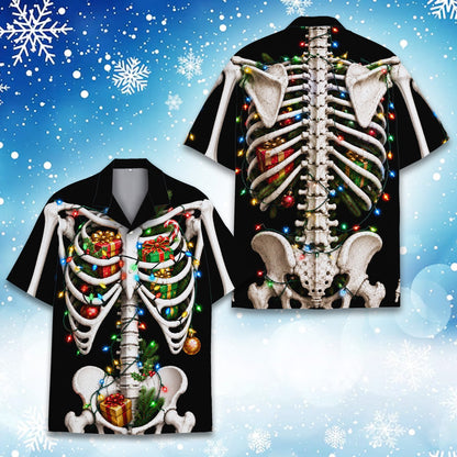Lifestyle view of the christmas hawaiian shirt on a person