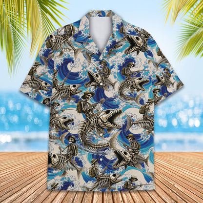 Additional front angle of the fishing hawaiian shirt
