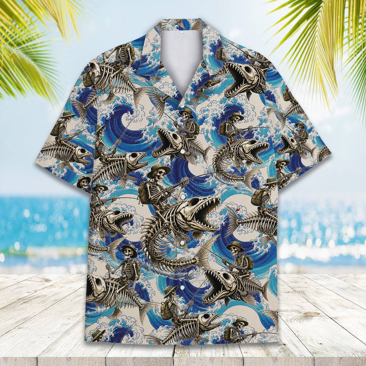 Detailed front view of matching family hawaiian shirt