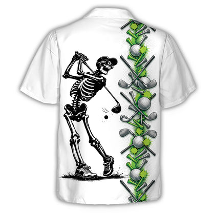 Back view of the skeleton golf hawaiian shirt