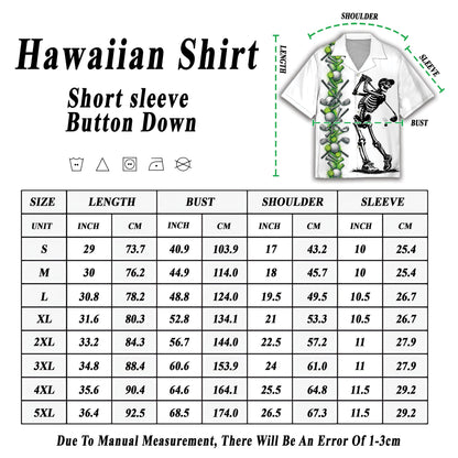 Lifestyle or secondary view of the white skeleton golf hawaiian shirt
