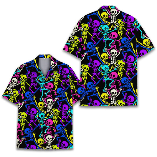 Matching family hawaiian shirt with neon skeletons, main view