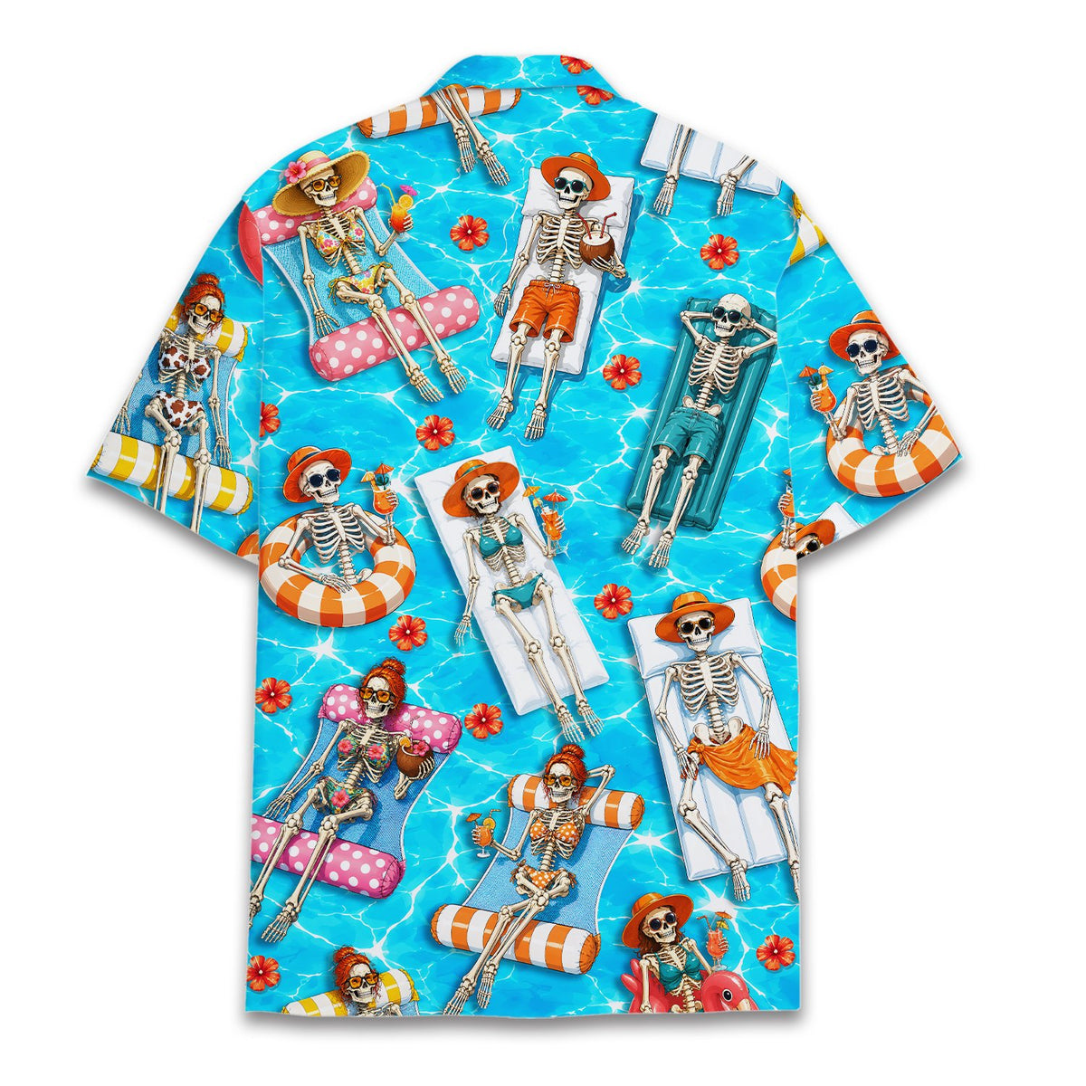 Skeletons pool party hawaiian shirt, back view