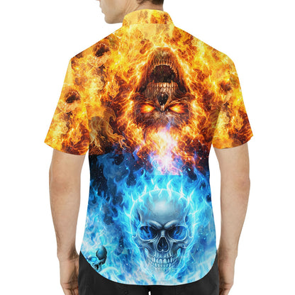 Back view of the matching family skull Hawaiian shirt