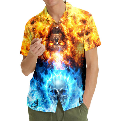 Second lifestyle view showcasing the vibrant orange and blue skull design