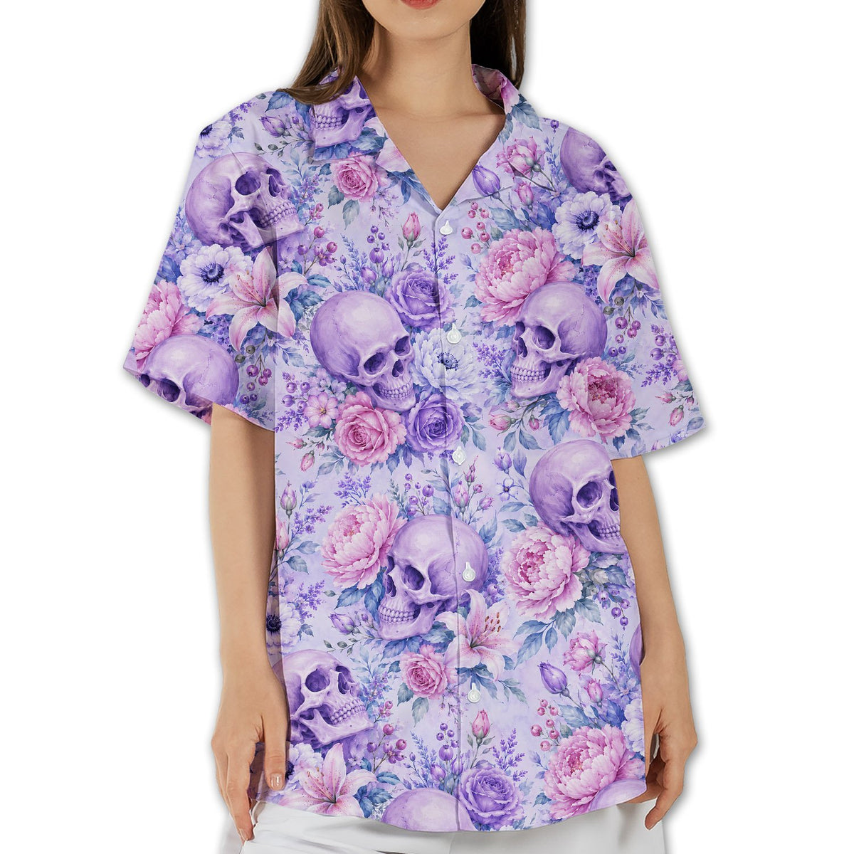 Lifestyle view of the floral print hawaiian shirt in a casual setting