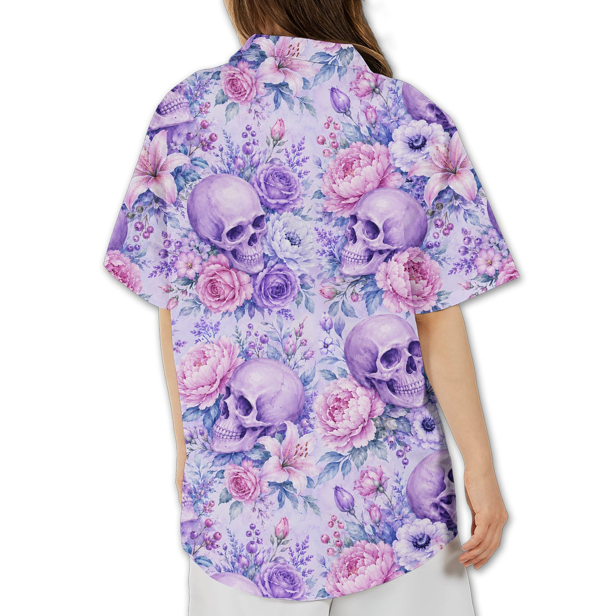Family wearing the skull and floral hawaiian shirts