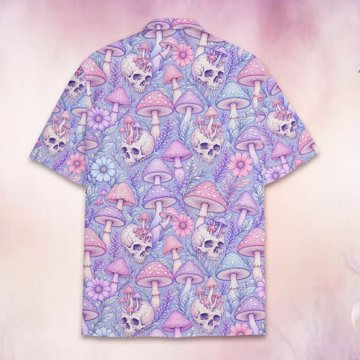 Second back view of the purple skull hawaiian shirt