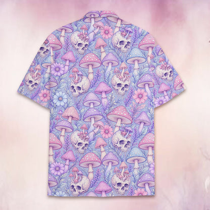 Second back view of the purple skull hawaiian shirt