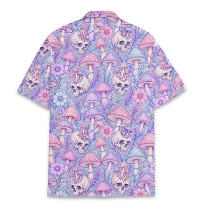 Back view of the skull and mushroom hawaiian shirt