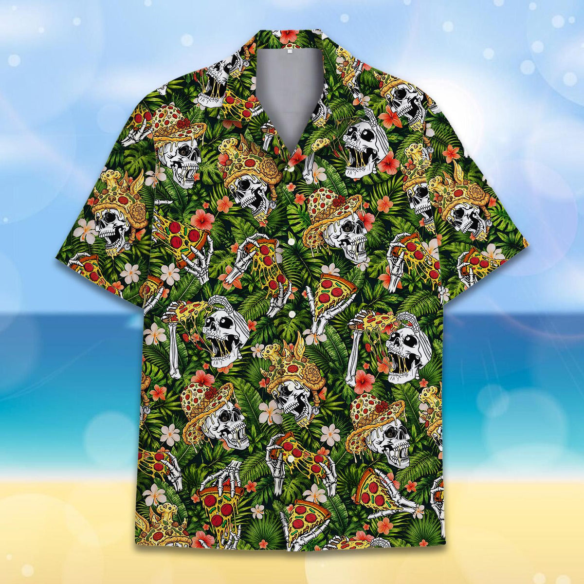 Another front view of the tropical pizza hawaiian shirt