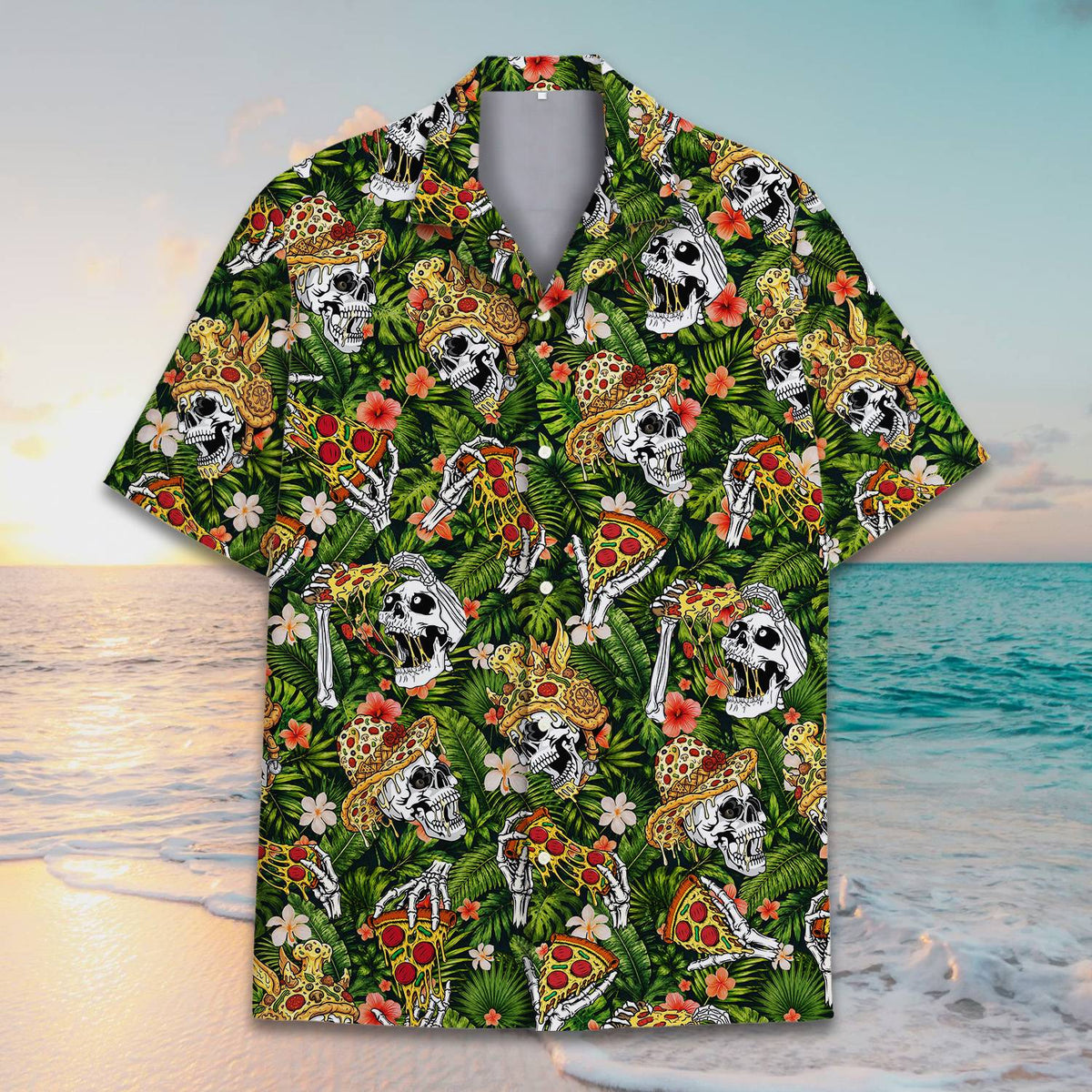 Detailed front view of the matching family hawaiian shirts print