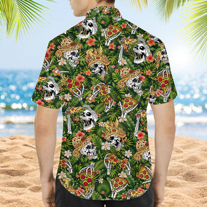 Lifestyle view of someone wearing the matching family hawaiian shirts