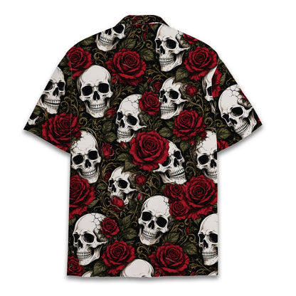 Back view of the hawaiian skull shirt showing intricate dark filigree patterns