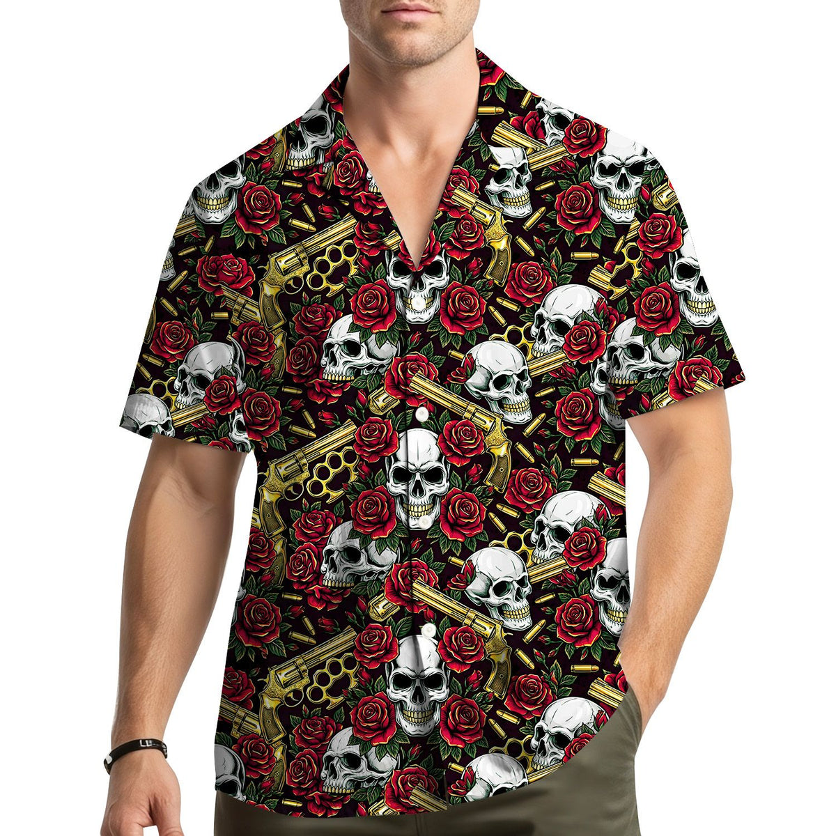 Lifestyle view of the family matching hawaiian shirts