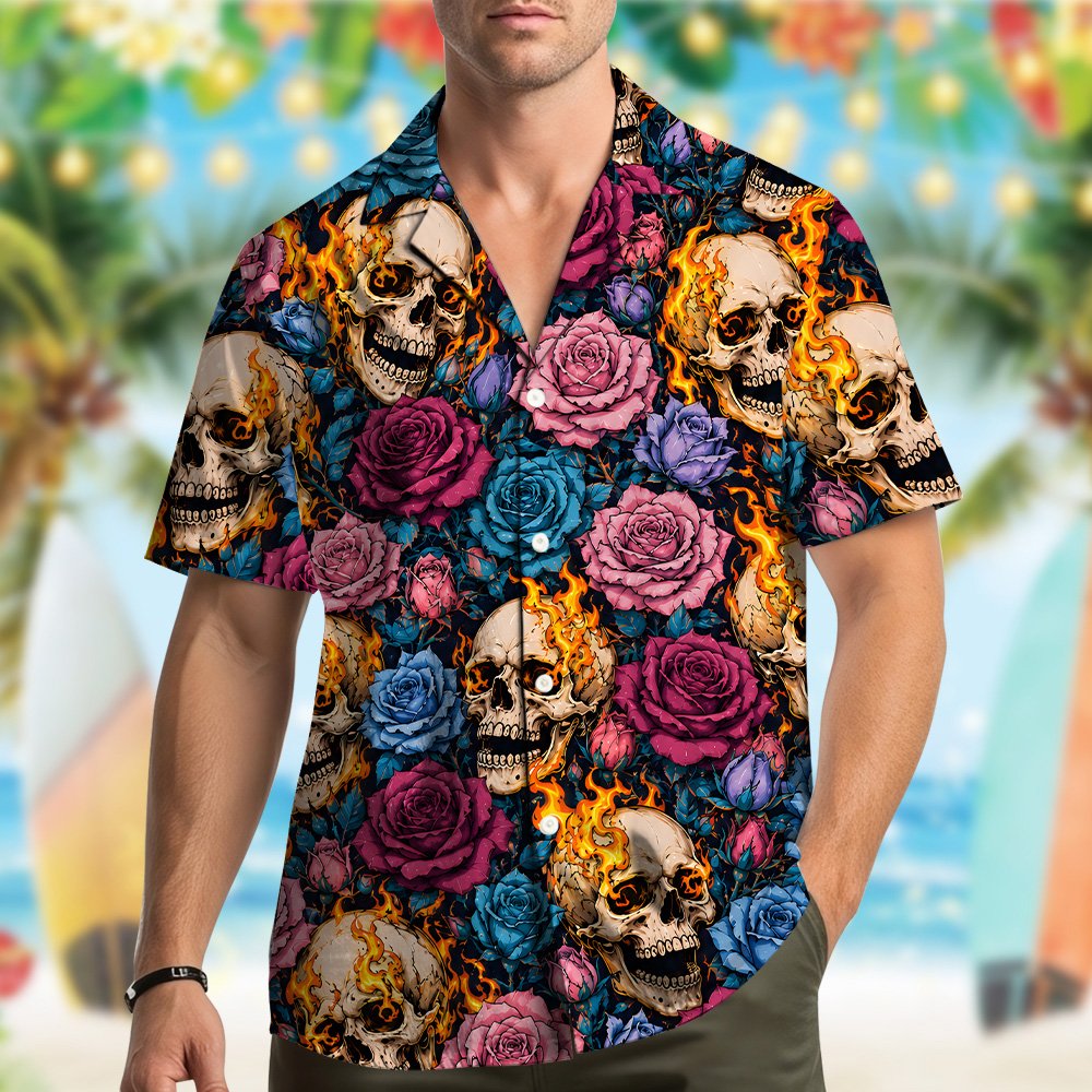 Lifestyle view of a family wearing the matching family hawaiian shirts