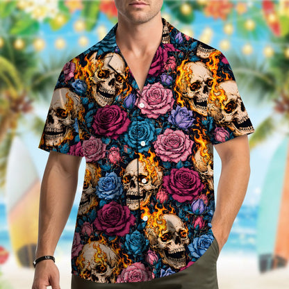 Lifestyle view of a family wearing the matching family hawaiian shirts