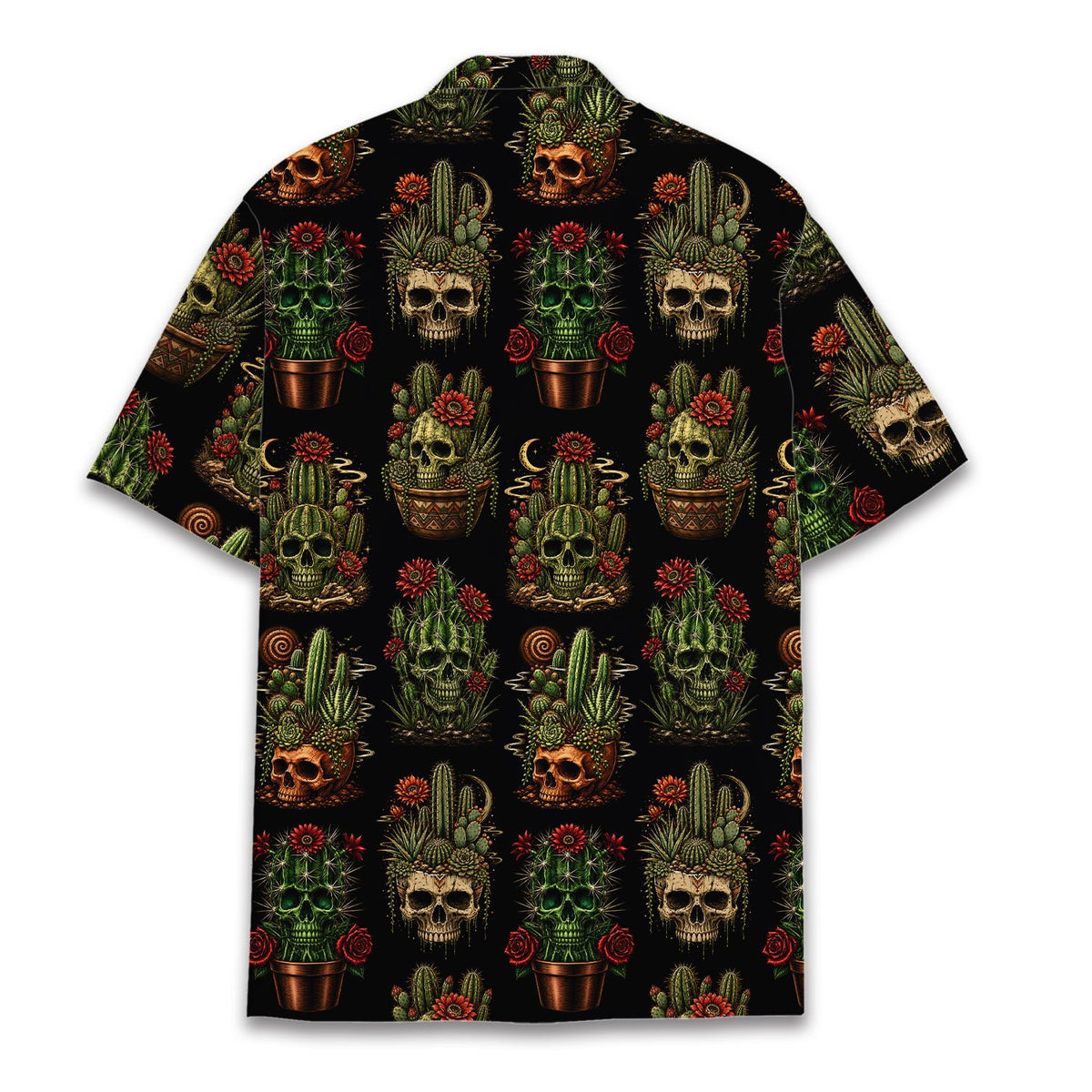 Back view of the skull cactus hawaiian shirt