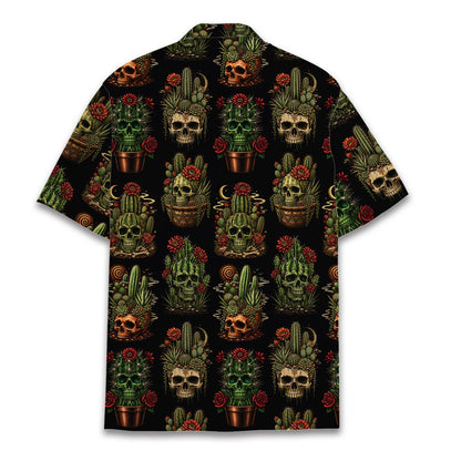 Back view of the skull cactus hawaiian shirt