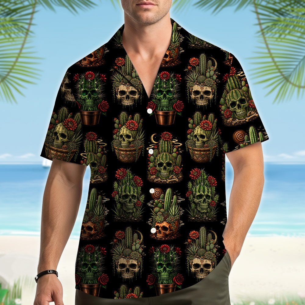 Second lifestyle image showing the skull cactus design outdoors