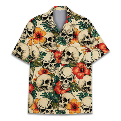 Full front view of the tropical skull floral hawaiian shirt