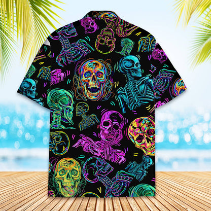 Second back view of the neon skull hawaiian shirt