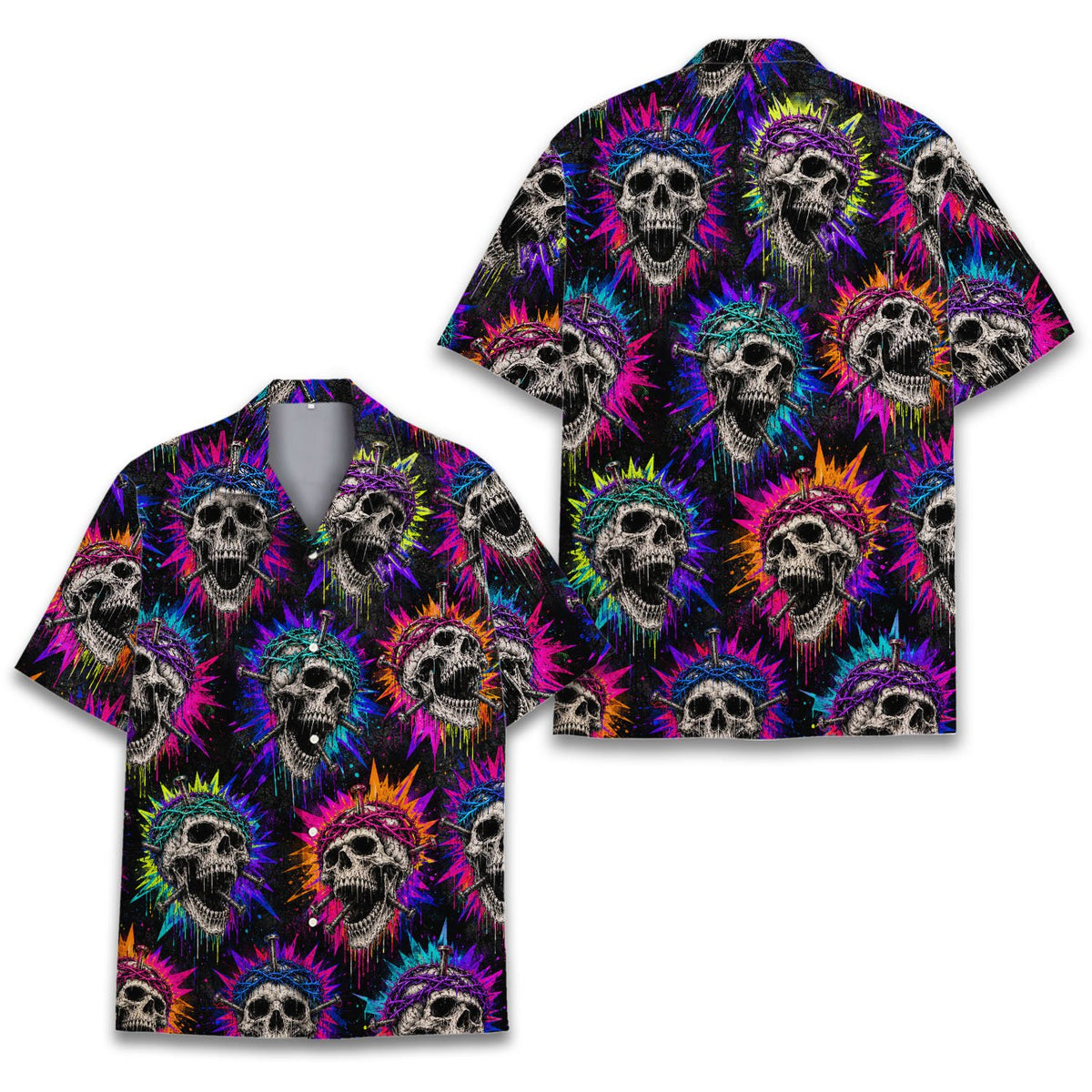 Close up back view of the hawaiian skull shirt pattern