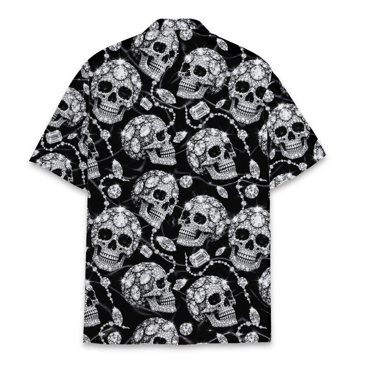 Back view of the skull hawaiian shirt showing the repeating pattern