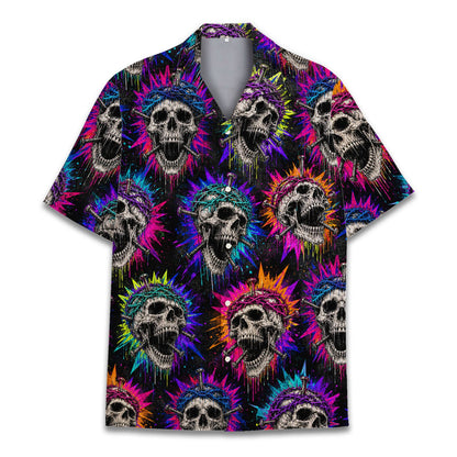 Another close up of the front of the hawaiian skull shirt