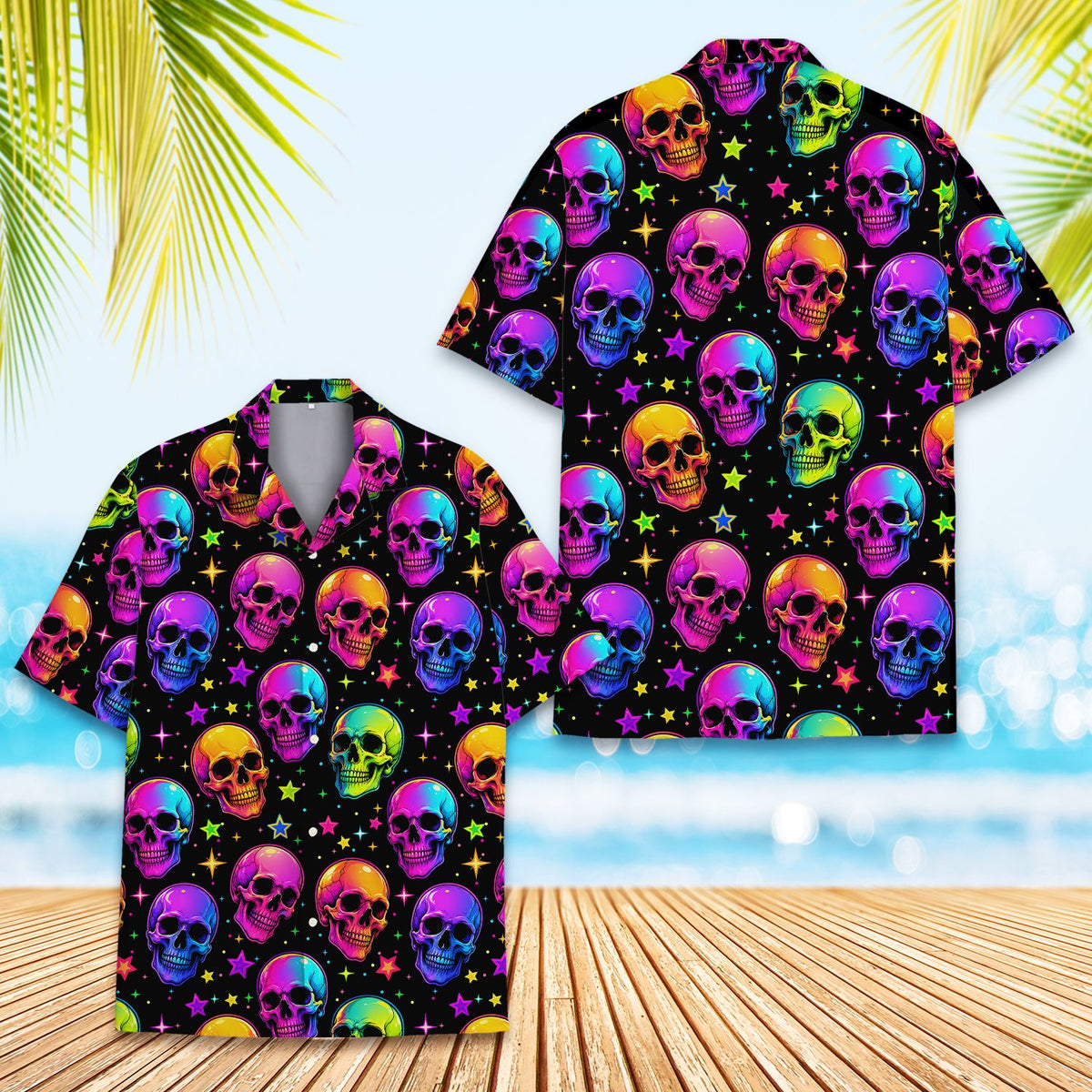 Another front view highlighting the colorful skulls and stars design