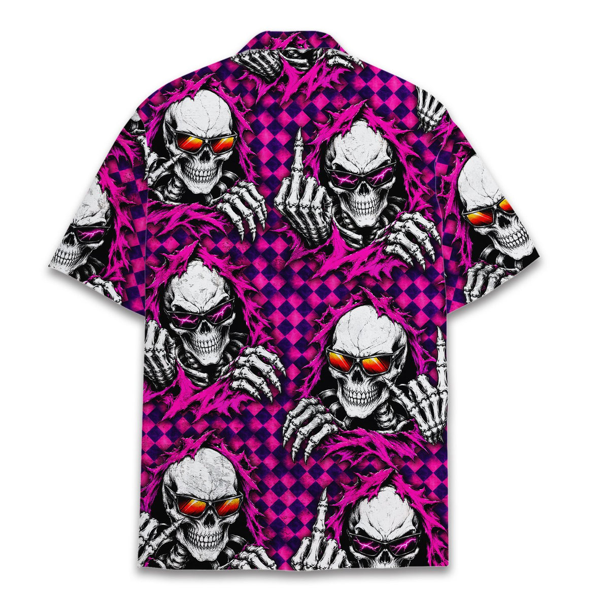 Third lifestyle view showing the edgy skull design