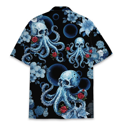 Back view of the skull octopus floral hawaiian shirt